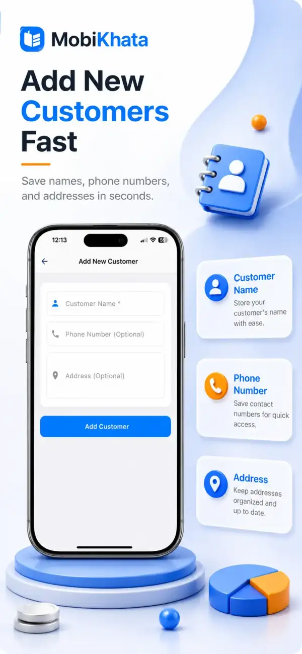 Mobikhata app dashboard showing sales growth and ledger summary