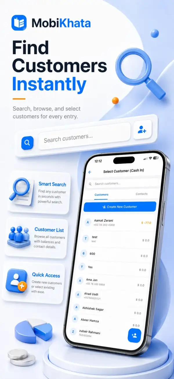 Mobikhata transaction entry screen with multi-currency selector